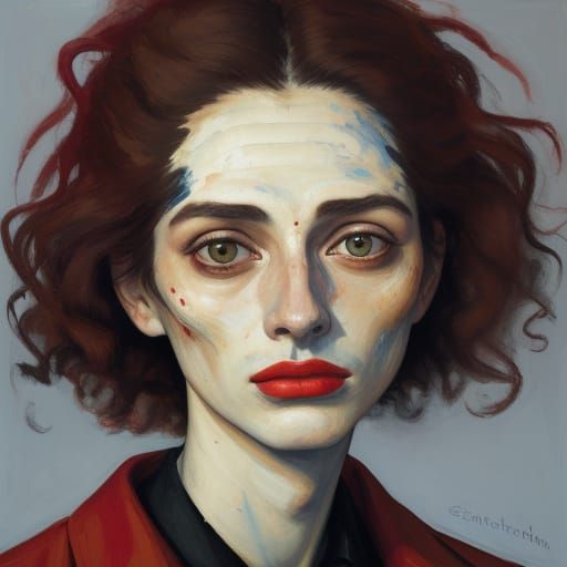 Haunting Expressionist Portrait of a Woman's Face in a Dream