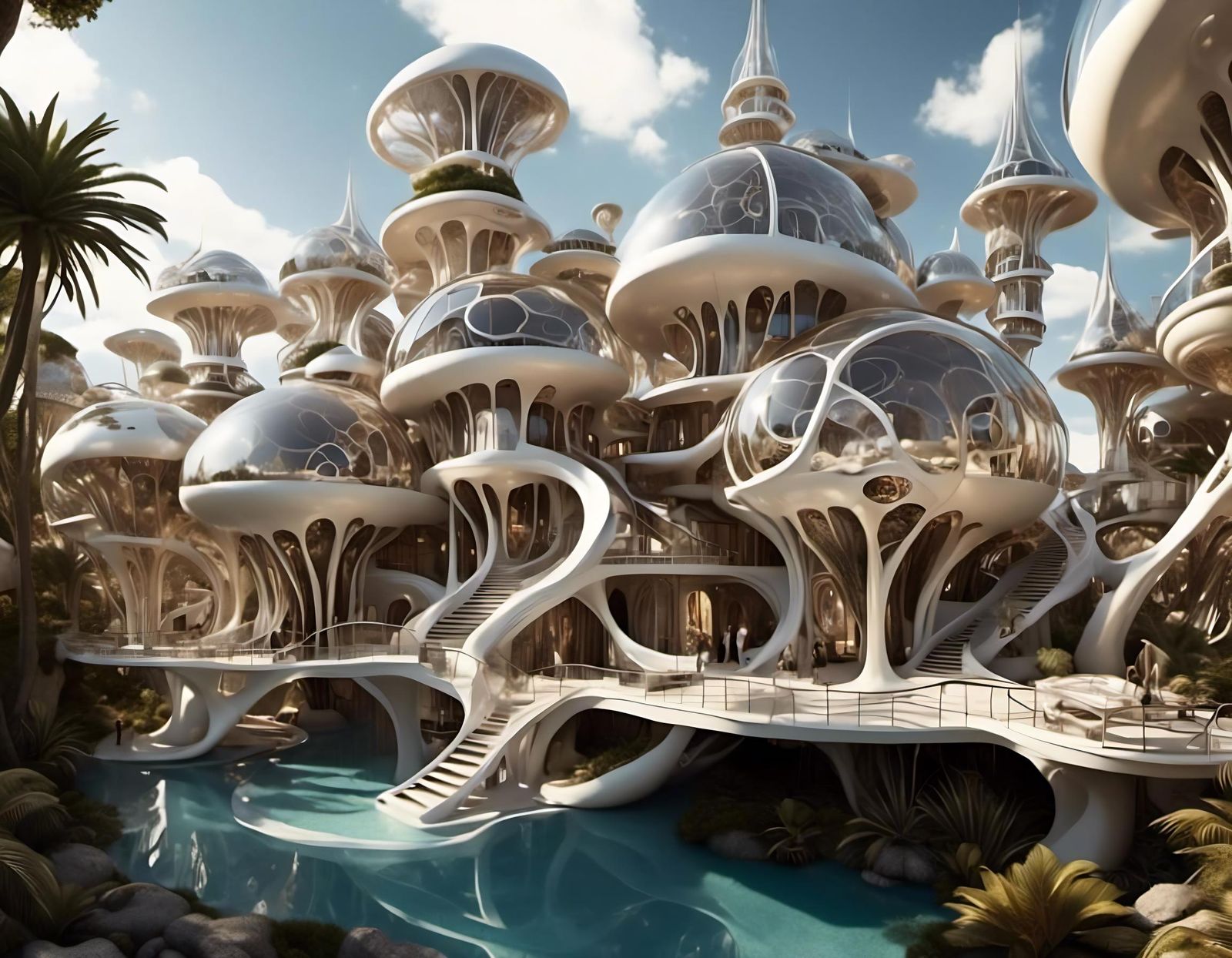 Futuristic Bubble City with Vanishing Point