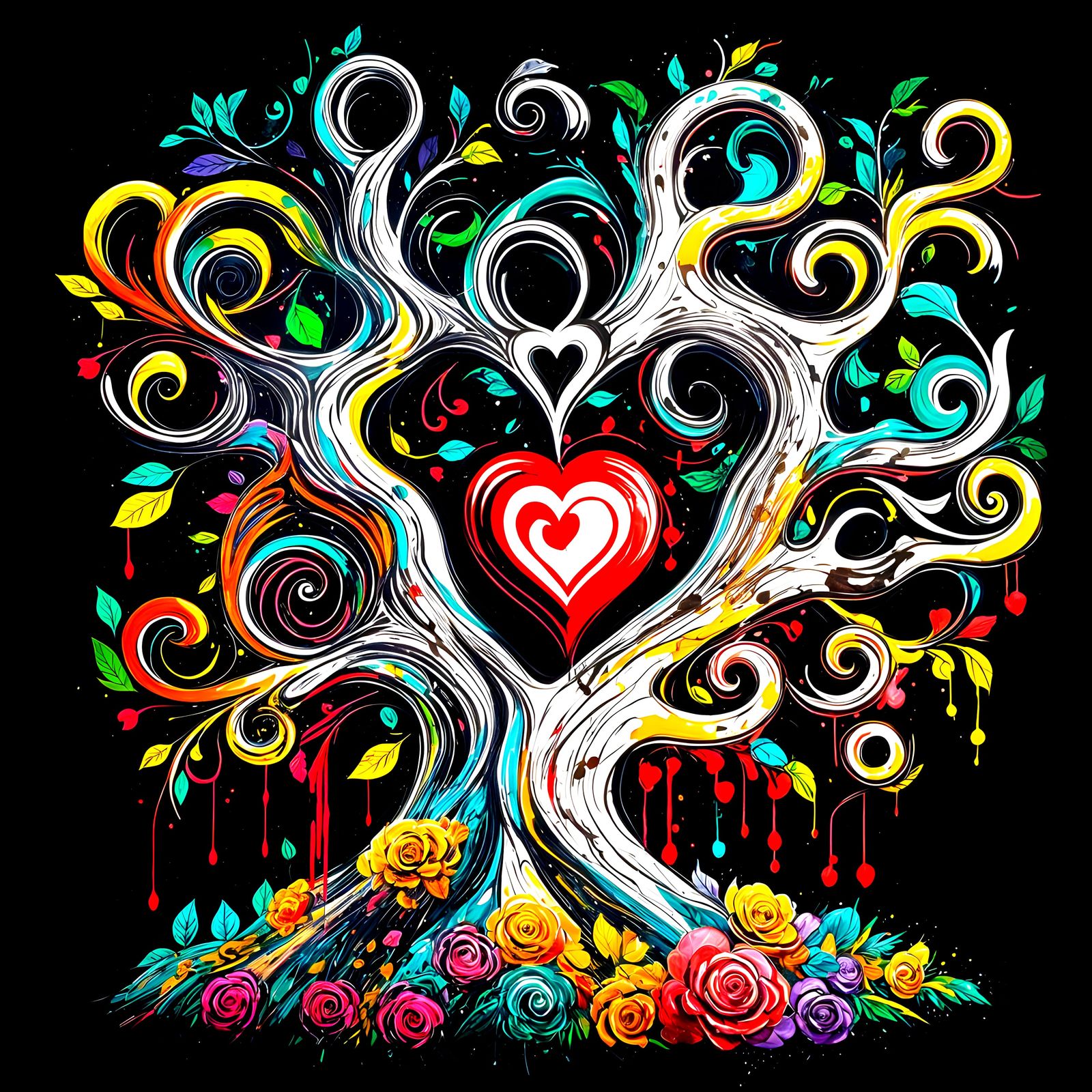 Vibrant Tree of Love in Street Art Style