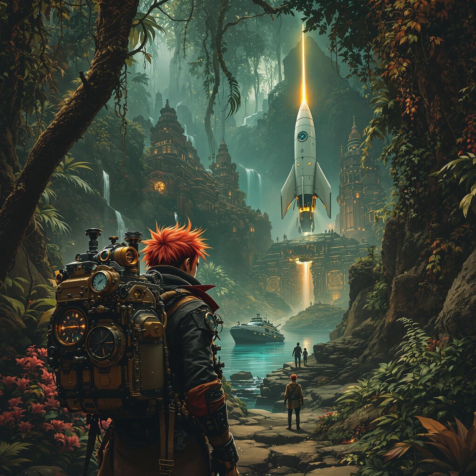 Dieselpunk Explorer Discovers Crashed Rocket in Jungle