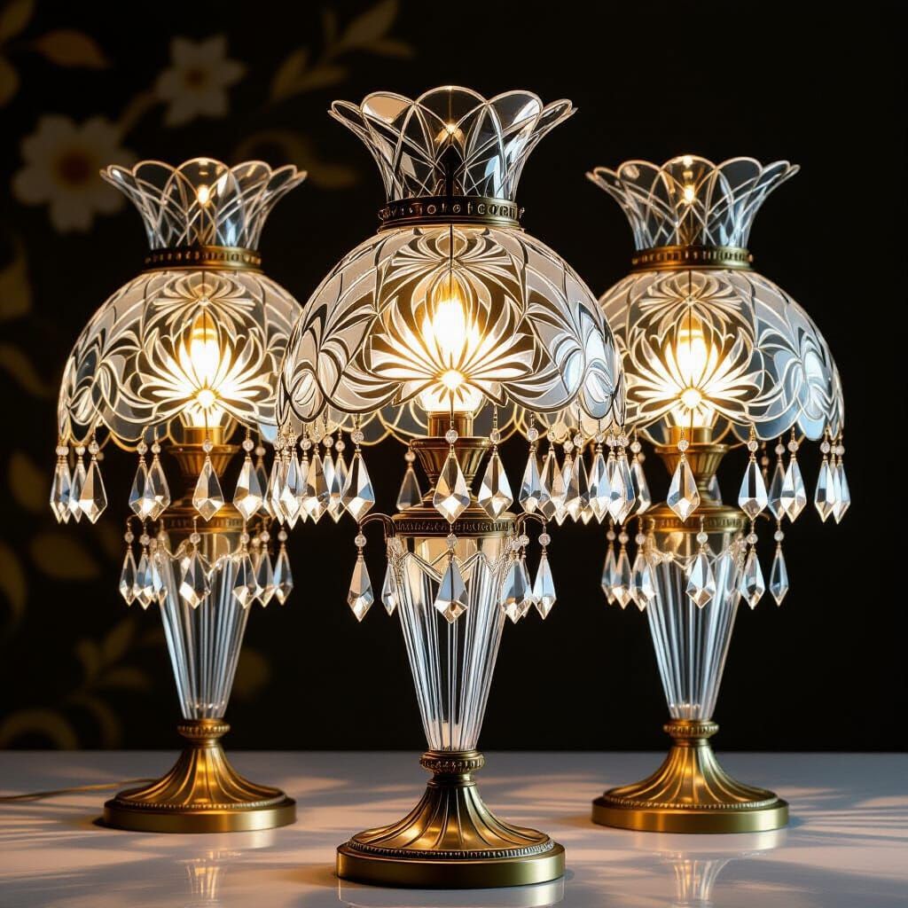 Elegant Glass Lamps and Crystal Ornaments in Art Deco Style