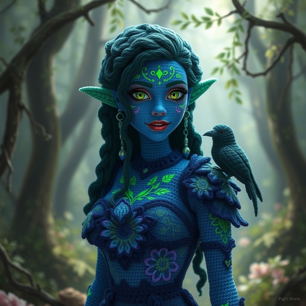 Whimsical Crochet Woman in Fantasy Crochet World