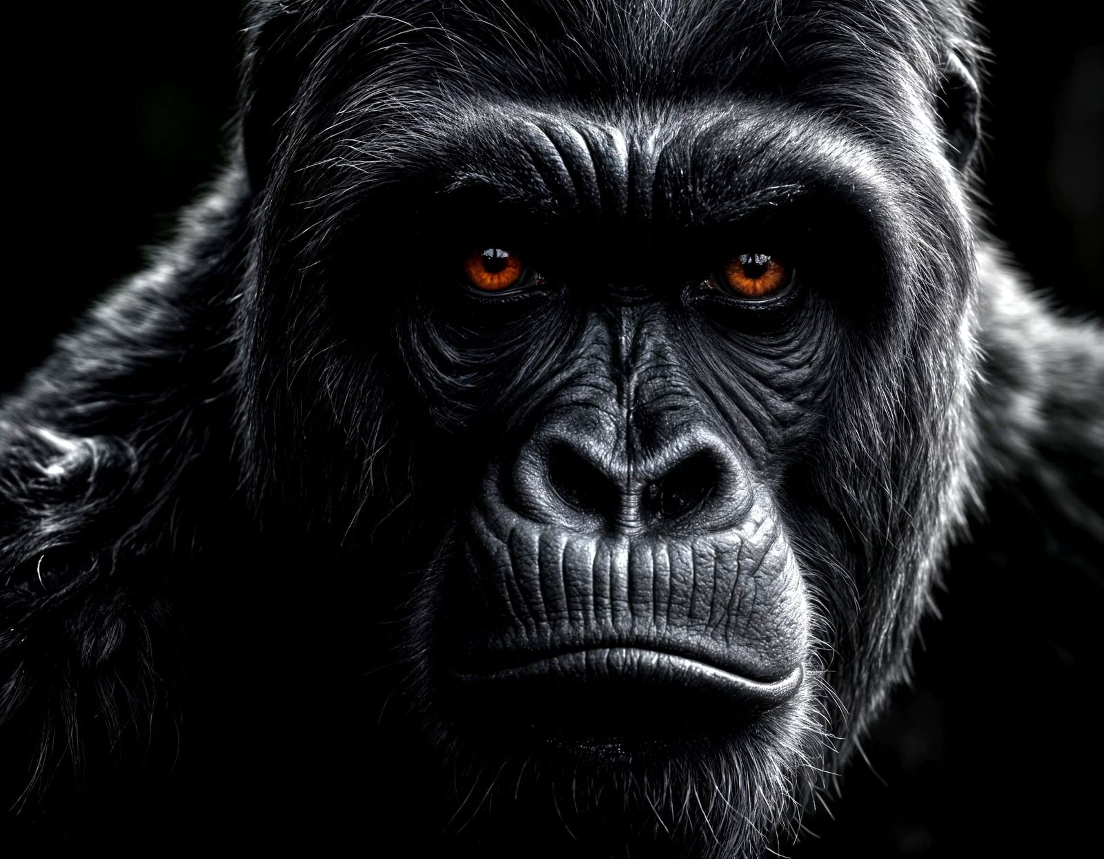 Intense Gorilla Portrait with Striking Red Eye