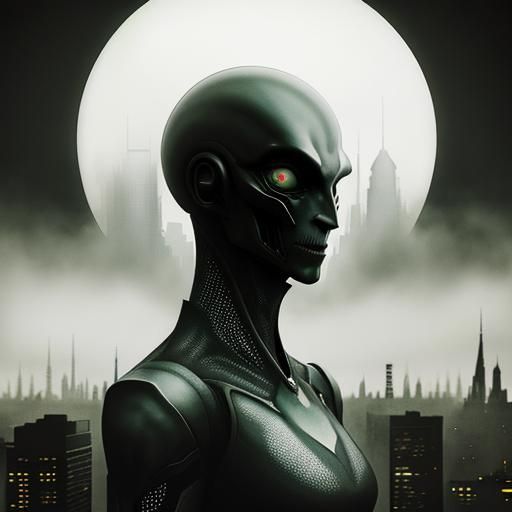 Alien Cityscape Double Exposure in Surreal Style