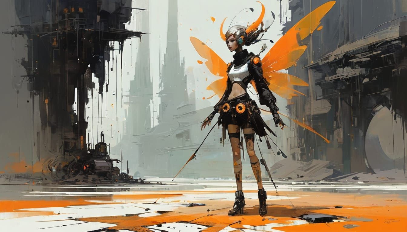 Gothpunk Angelic Fairy with Orange Accents