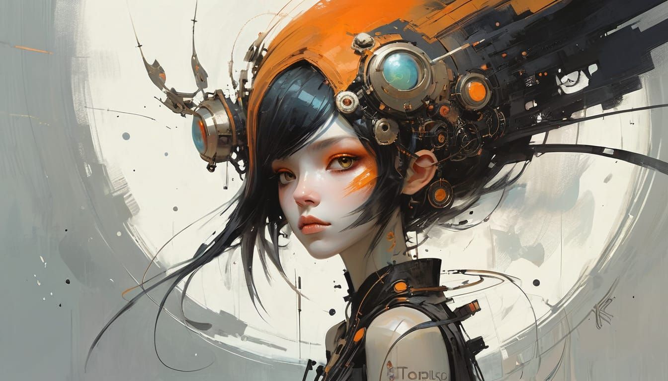 Gothpunk Angelic Fairy with Orange & Metallic Accents