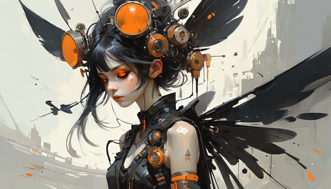 Gothpunk Angelic Fairy with Orange and Metal Accents