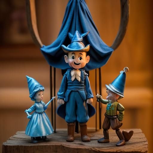 Pinocchio, Blue Fairy, and Geppetto in Hyperrealistic Style