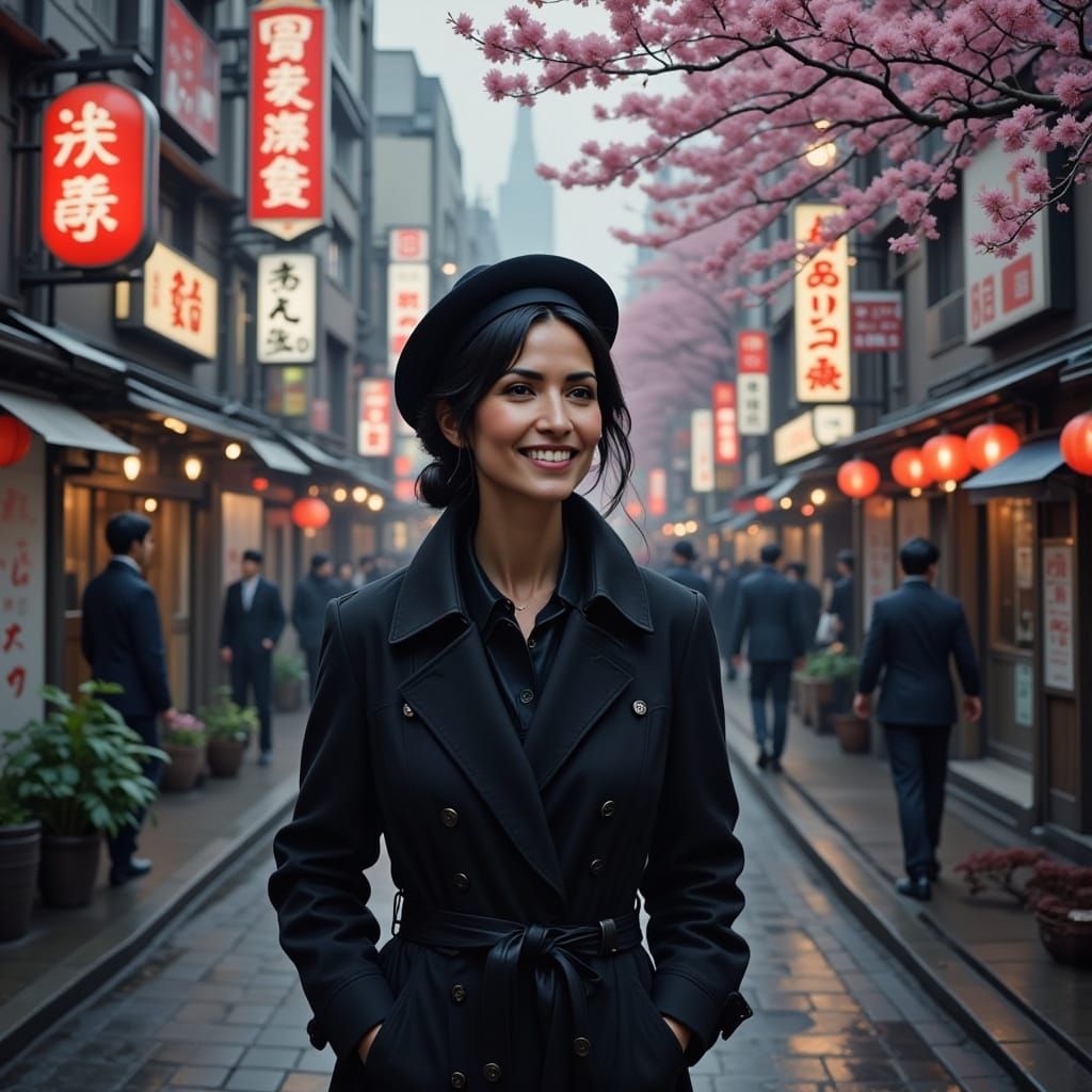 French Woman Strolls Tokyo Streets Under Cherry Blossoms in ...