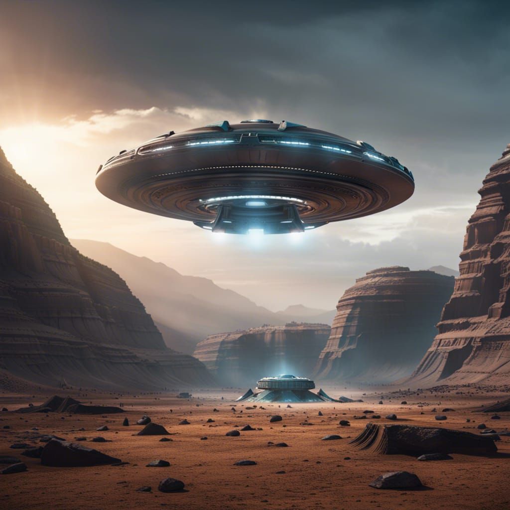 Crashed UFO at Archaeological Dig Site in Sci-Fi Style