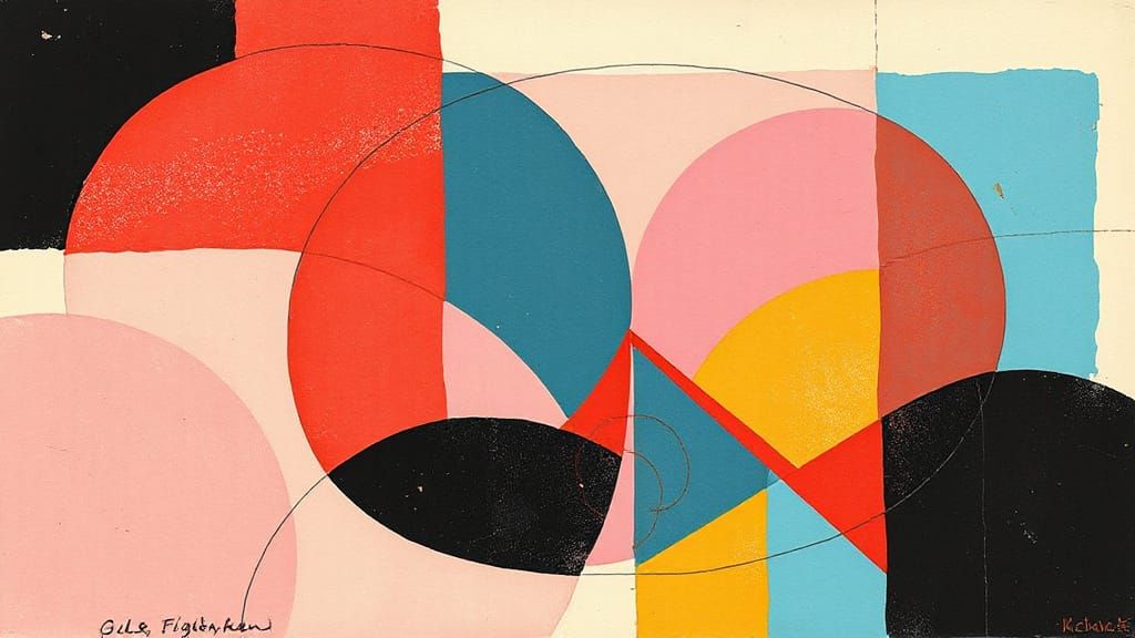 Abstract Geometric Shapes in Mixed Media Style