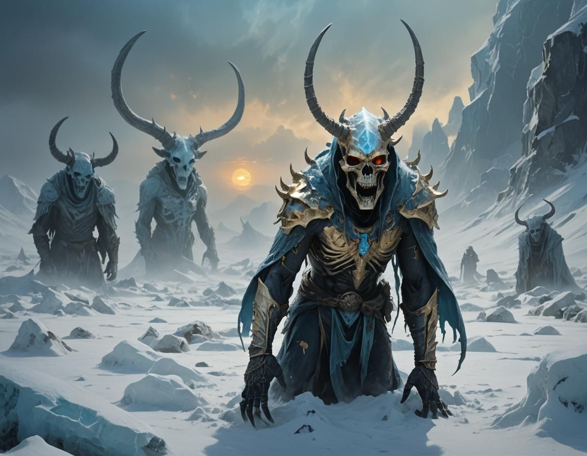 Hypothermic Figure Battles Blizzard in Fantasy Art
