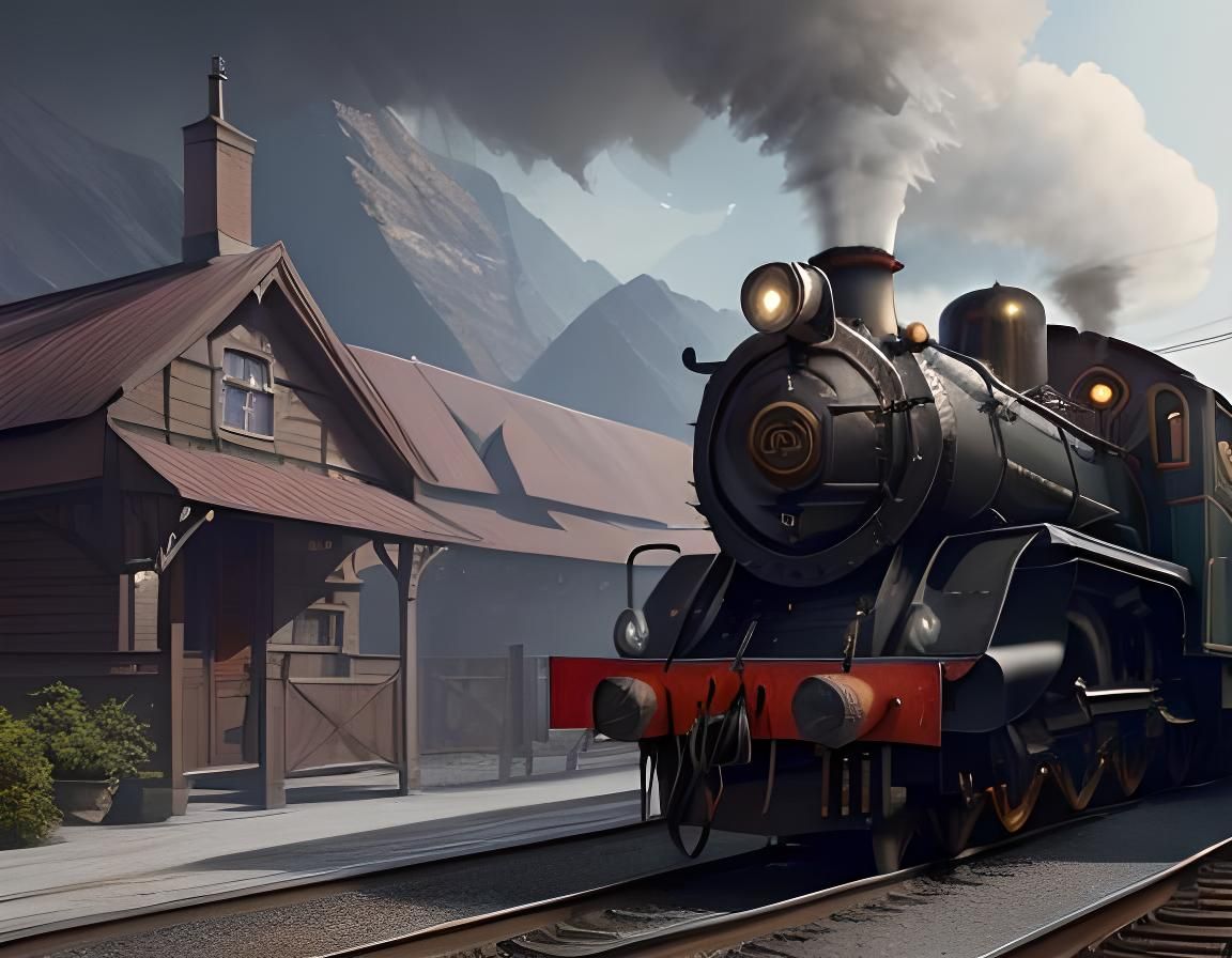 Steam Train Portrait: Detailed Matte Painting