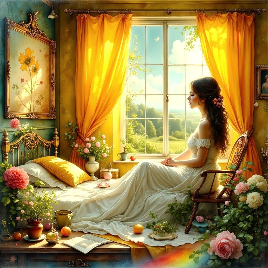 Chelsea Morning: Sunlit Rainbow in Impasto Style