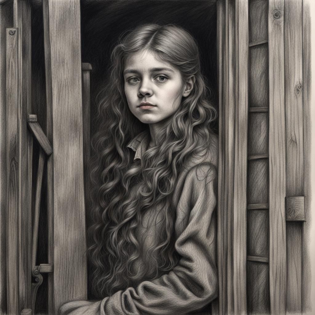 Victorian Teenager in Boarding House: Charcoal Drawing