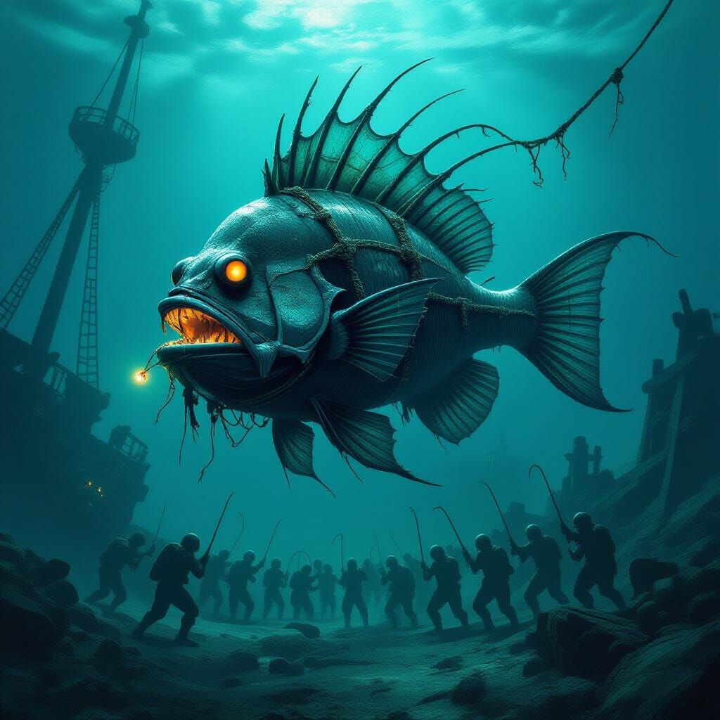 Bioluminescent Anglerfish Hypnotizes Warriors in Shipwreck