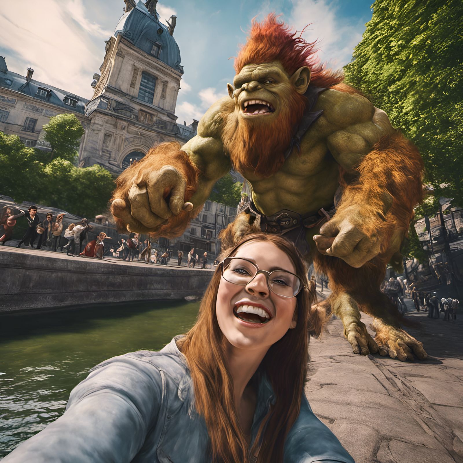 Norwegian Troll Selfie in Paris: Hyperrealistic Art