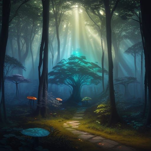 Enchanting Mystical Forest through a Worn Wooden Window