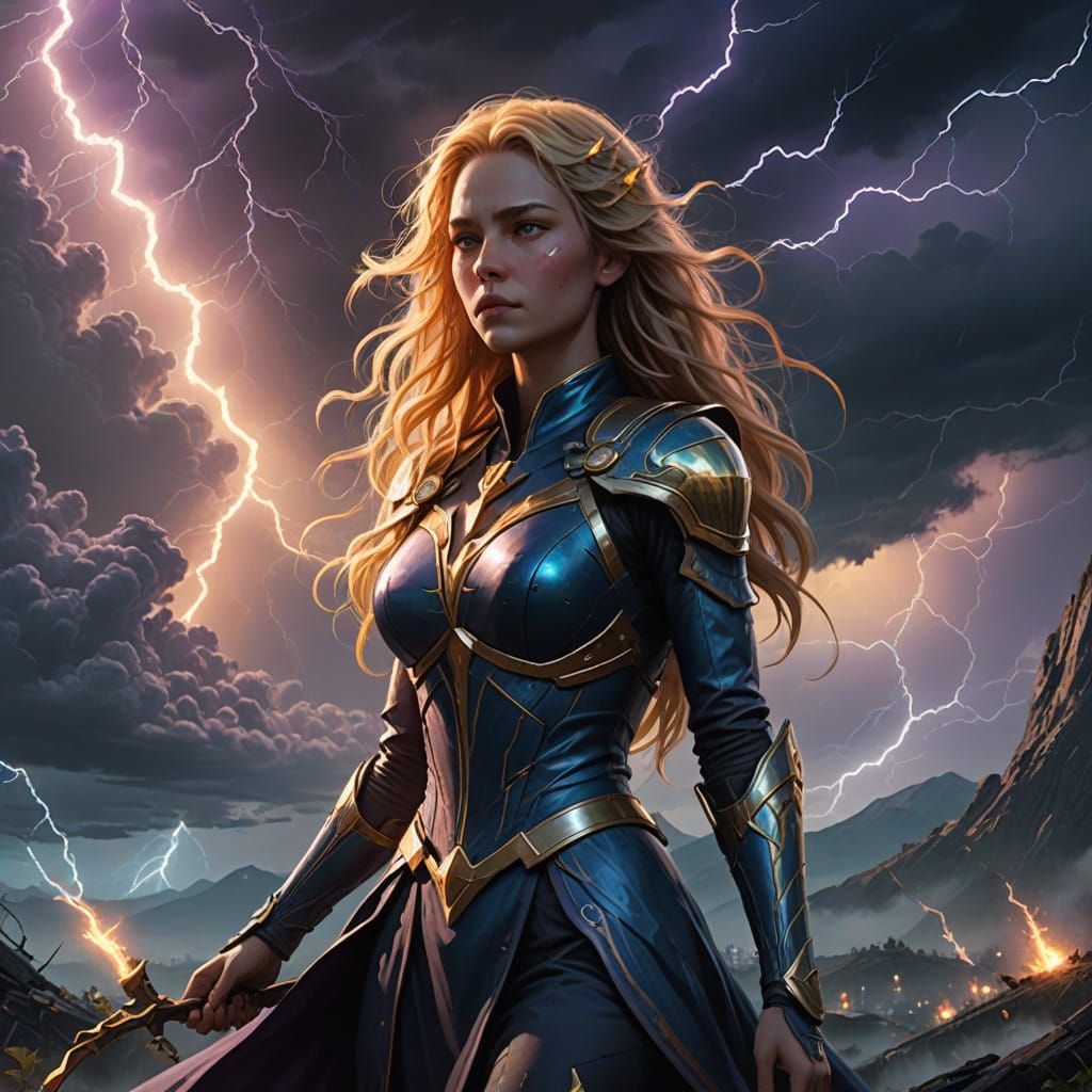 Stunning Goddess of Lightning Embodied in Turbulent Skies
