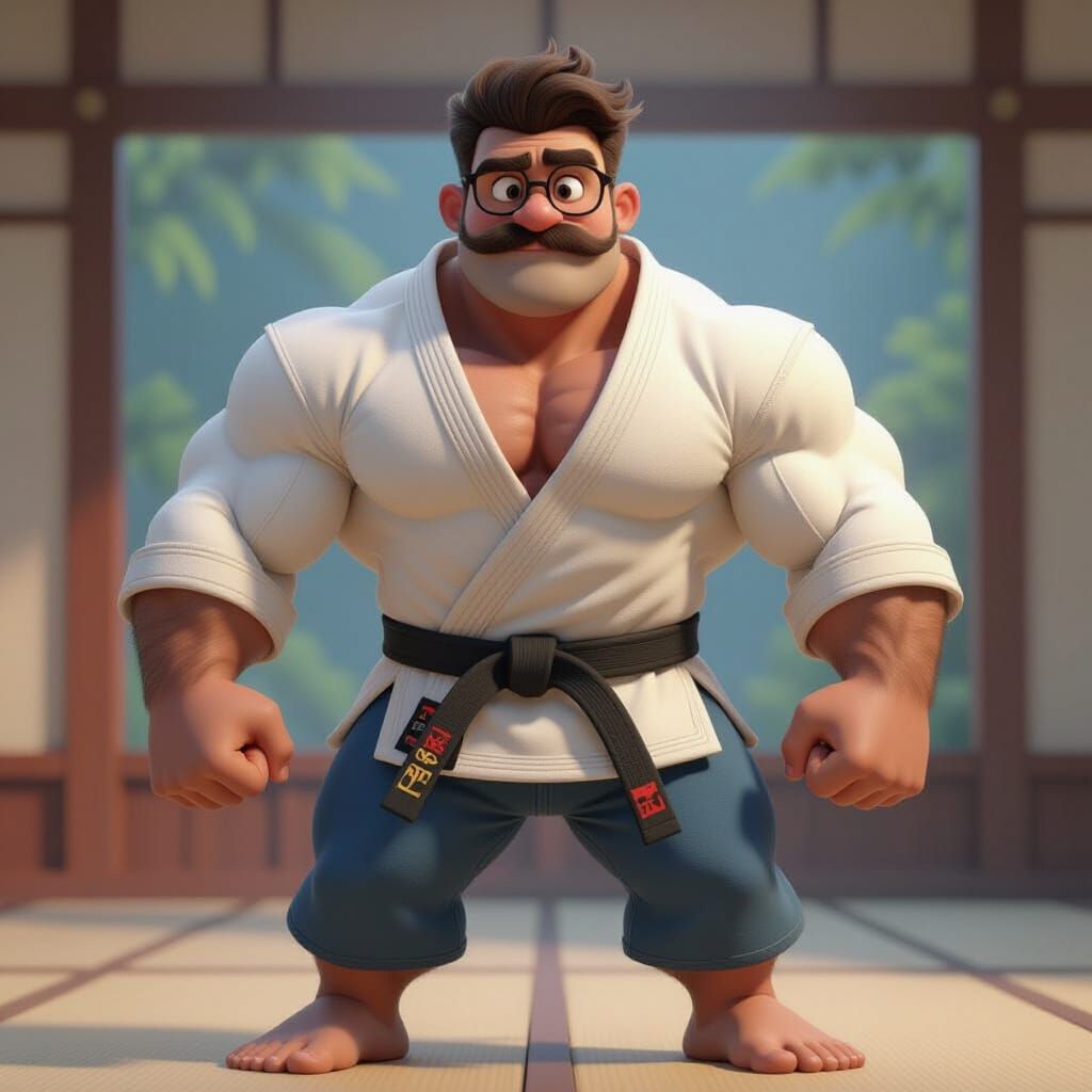 Muscular Judoka in Dojo: 3D Digital Art