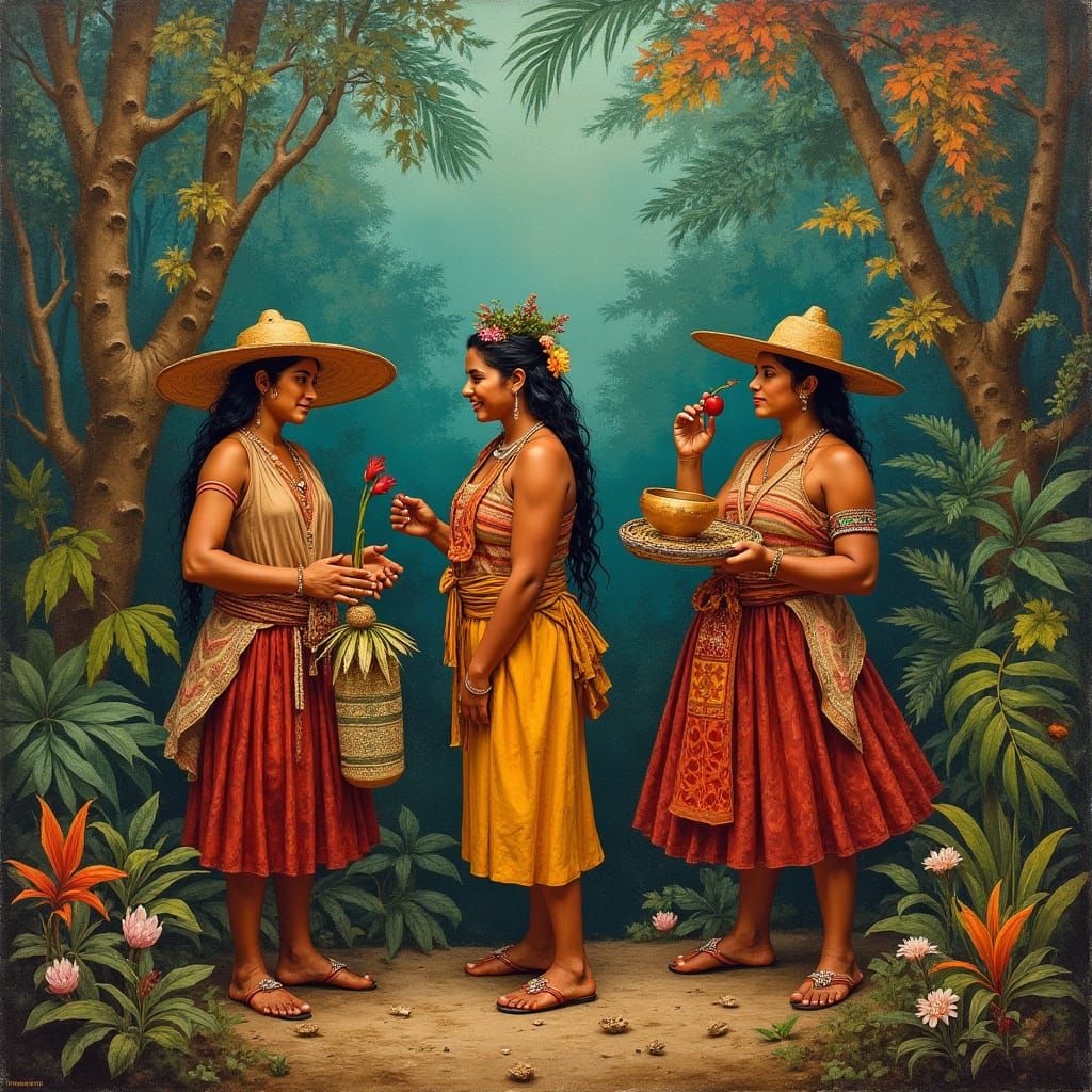 Vibrant Jungle Village Scenes in Mural Style