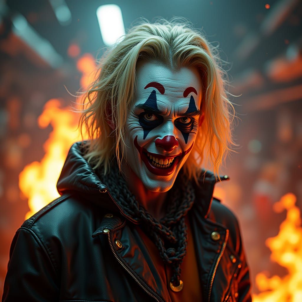 Cyberpunk Clown in Glitched Neon Circus