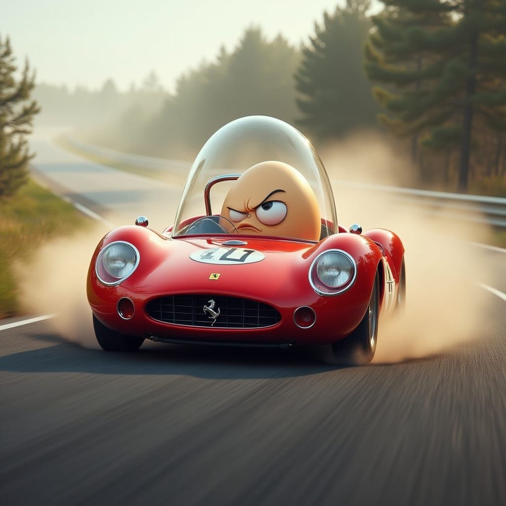 Angry Egg Races Ferrari on Racetrack