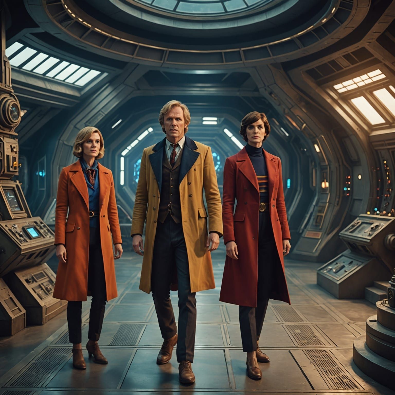 The Fifth Doctor and Companions on Spaceship