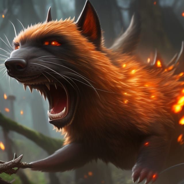 Tasmanian Devil Badger Mix in Hyperdetailed Action Painting