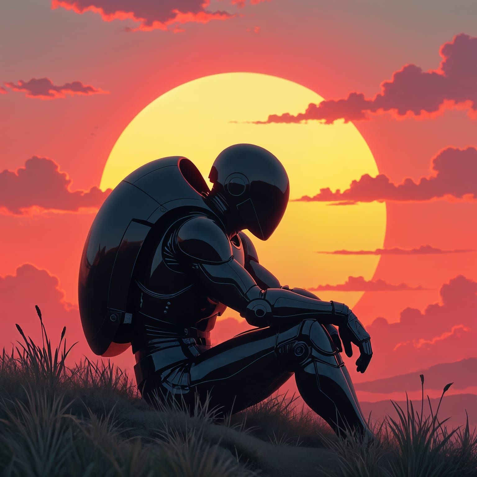 Fantasy Backshot: Armored Character at Sunset