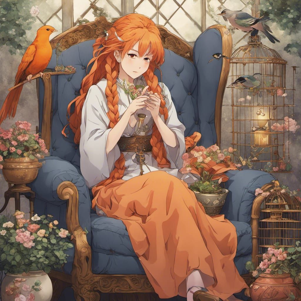 Anime Woman with Braided Hair and Magic