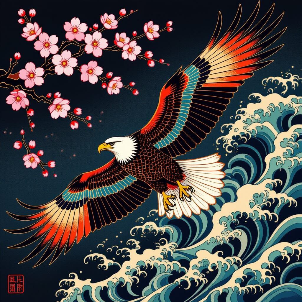 Majestic Eagle in Japanese Tattoo Style