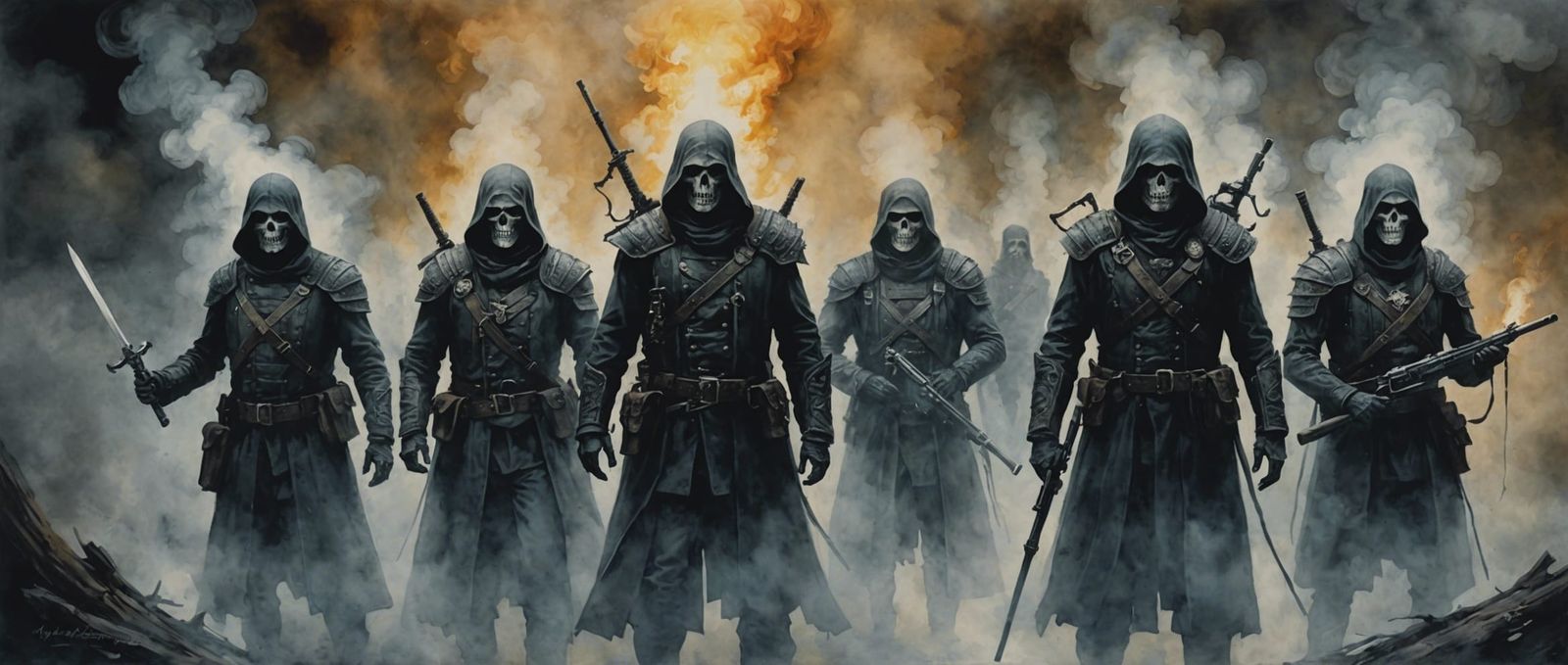 Ominous Smoke Army in Hyperdetailed Watercolour