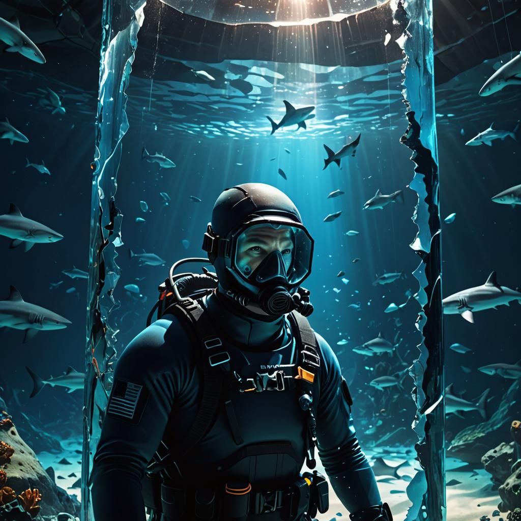 Diver Trapped in Underwater Base Surrounded by Sharks