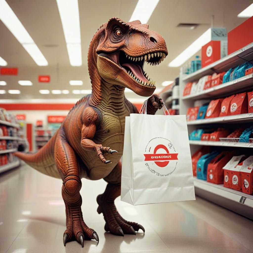 T Rex in Retrofuturistic Target Store