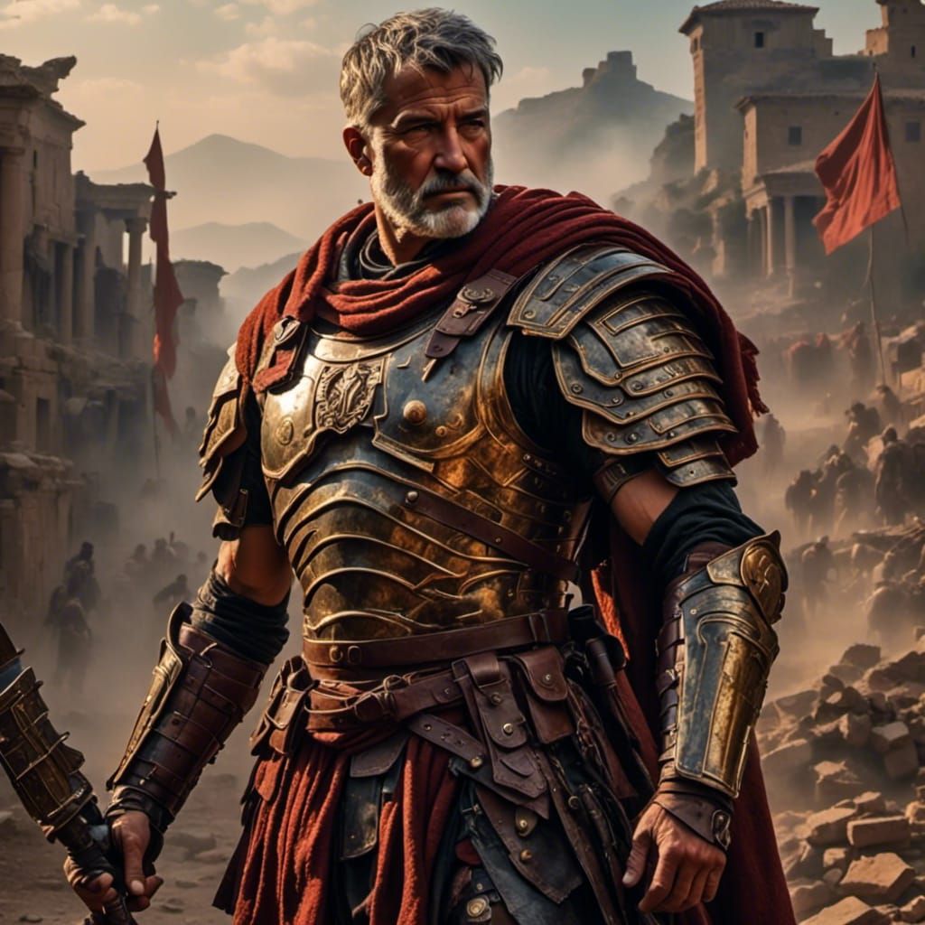 Cyberpunk Warrior in Roman Oils Style