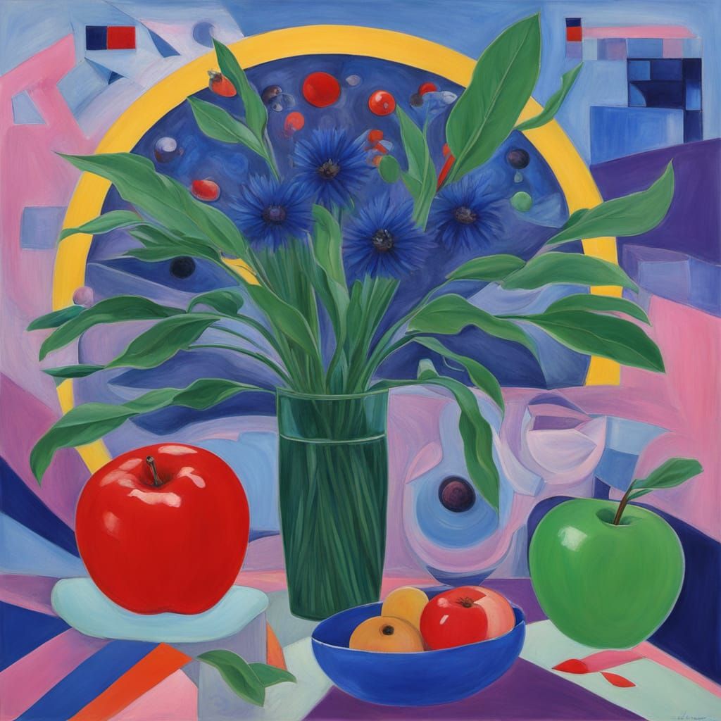 Abstract Surrealist Painting of Space with Bauhaus and Fauvi...