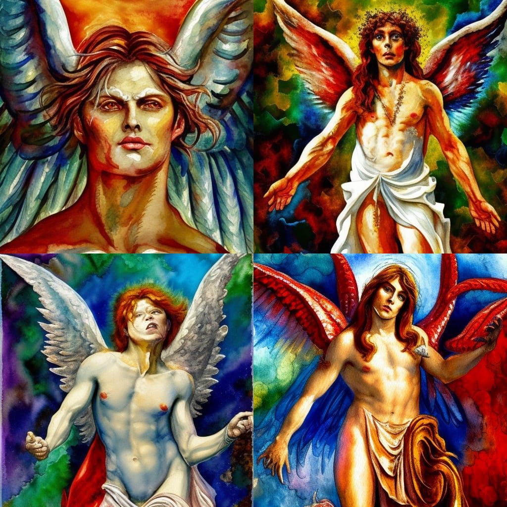 Silver Angel in Gouache Watercolor Impressionist Style