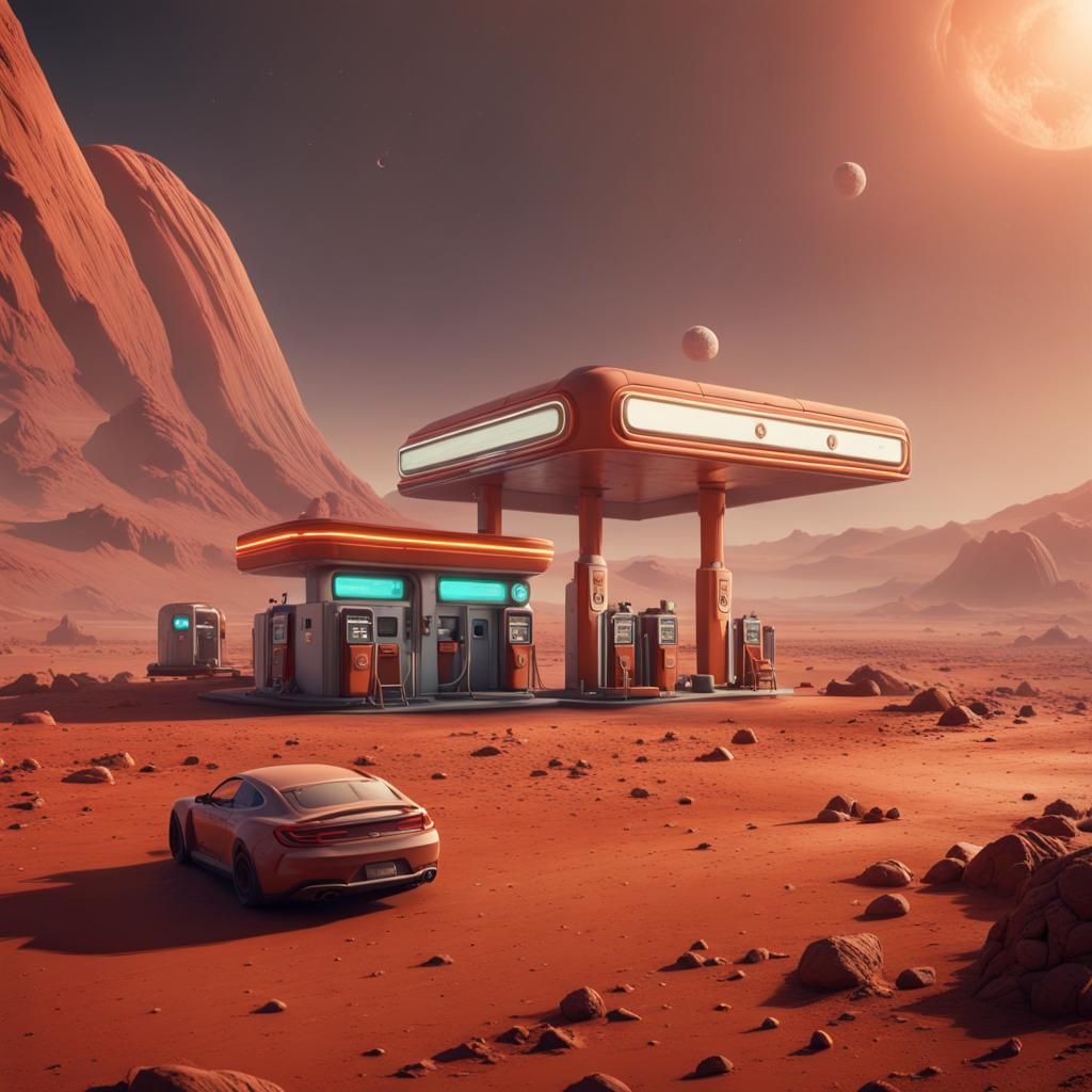 Gas Station on Mars: Fantasy Concept Art