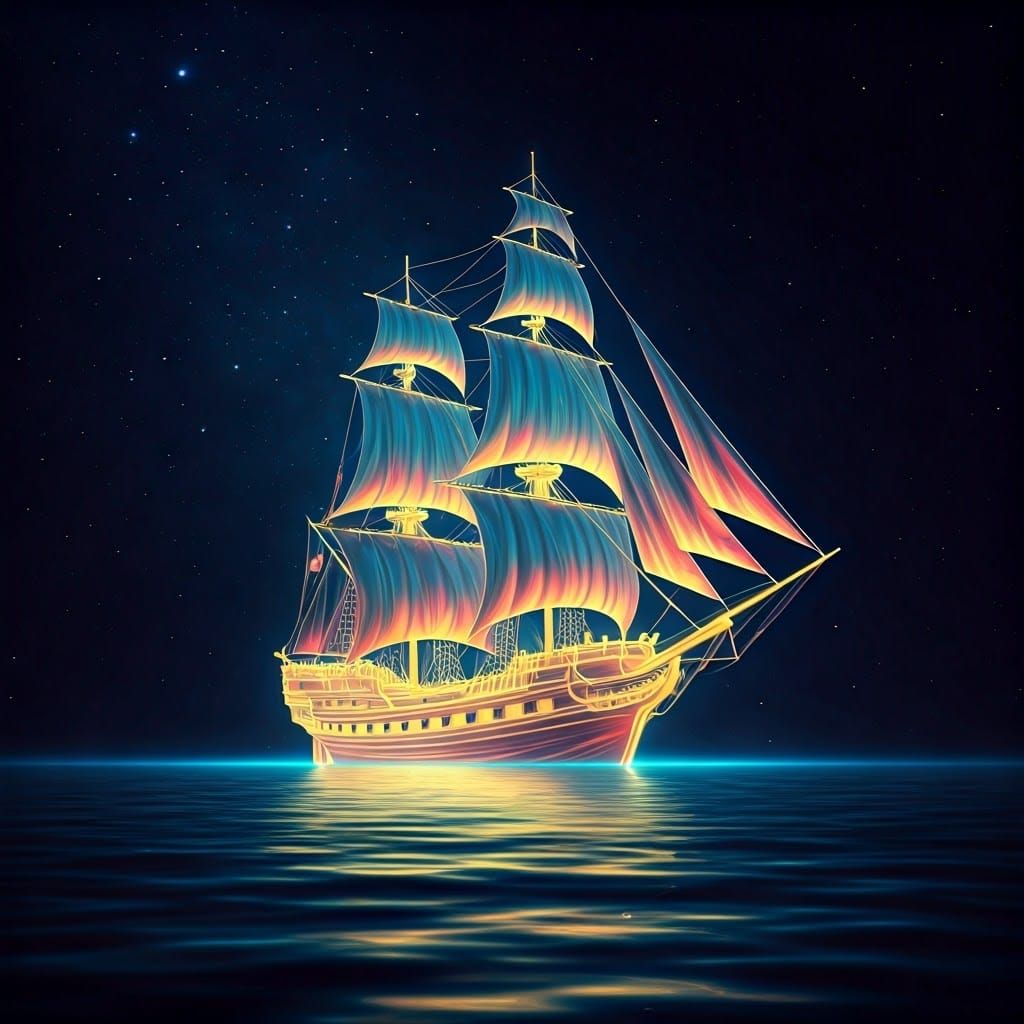 Celestial Pirate Ship Sails in Starlit Sky