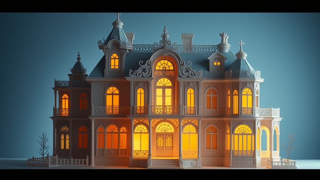 Whimsical Paper Villa in Golden Light