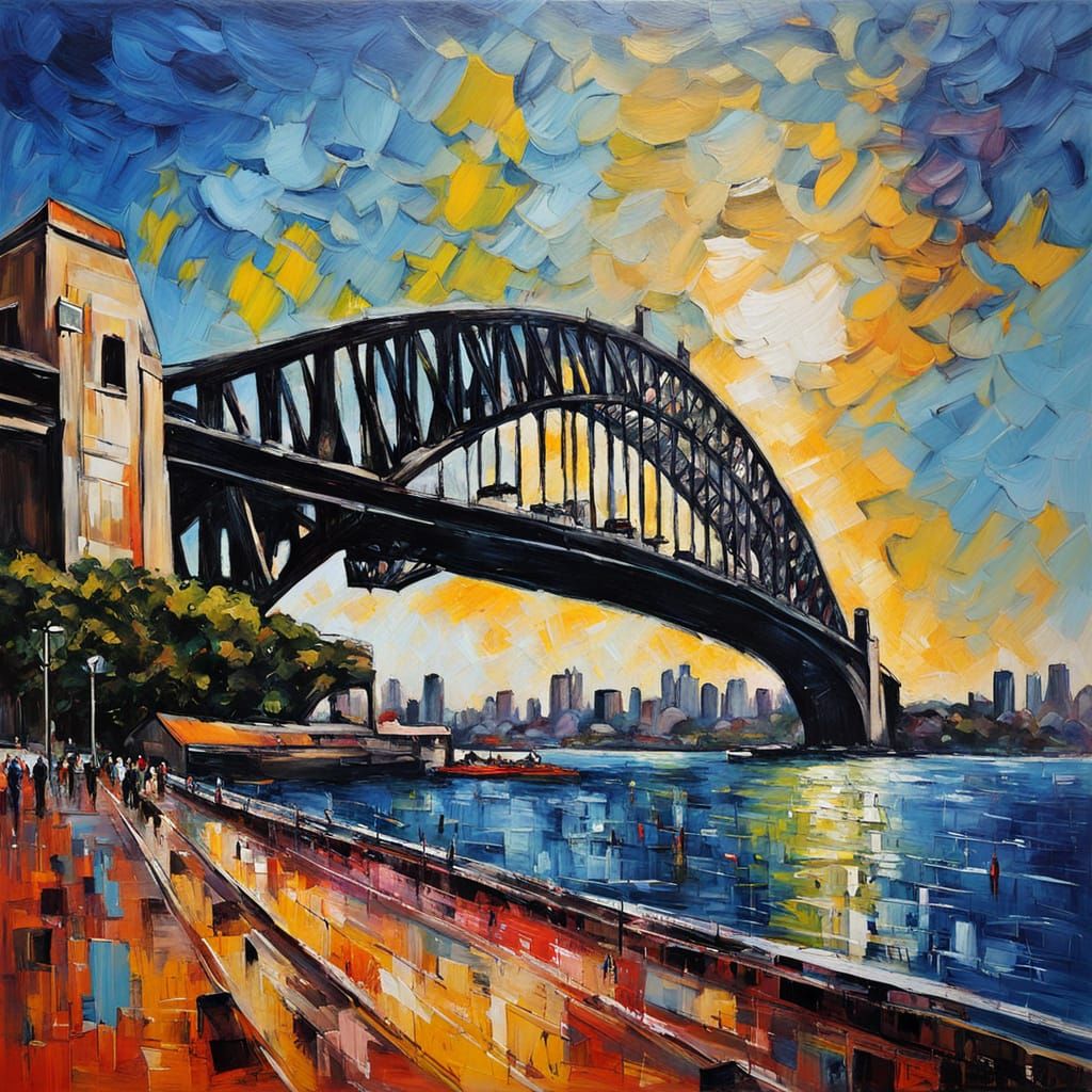Vibrant Sydney Cityscape in Neo-Impressionist Style