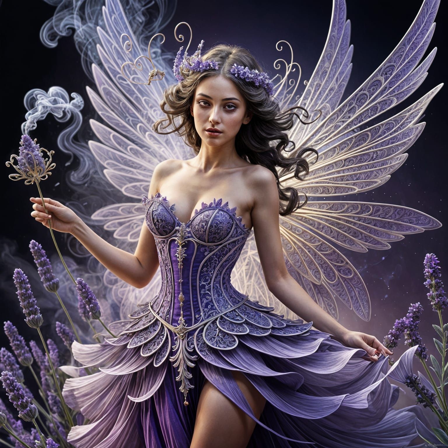 Goldenrod Lavender Fairy in Gothic Fantasy Style
