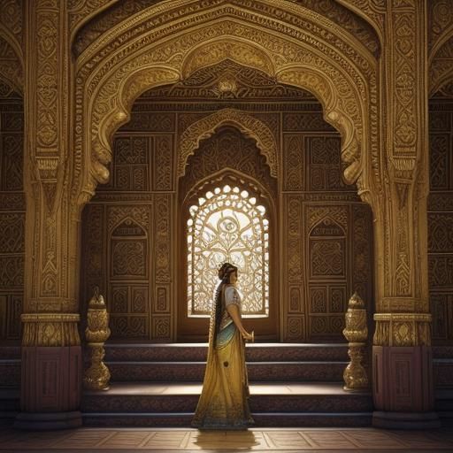 Indian Art Nouveau Palace Scene