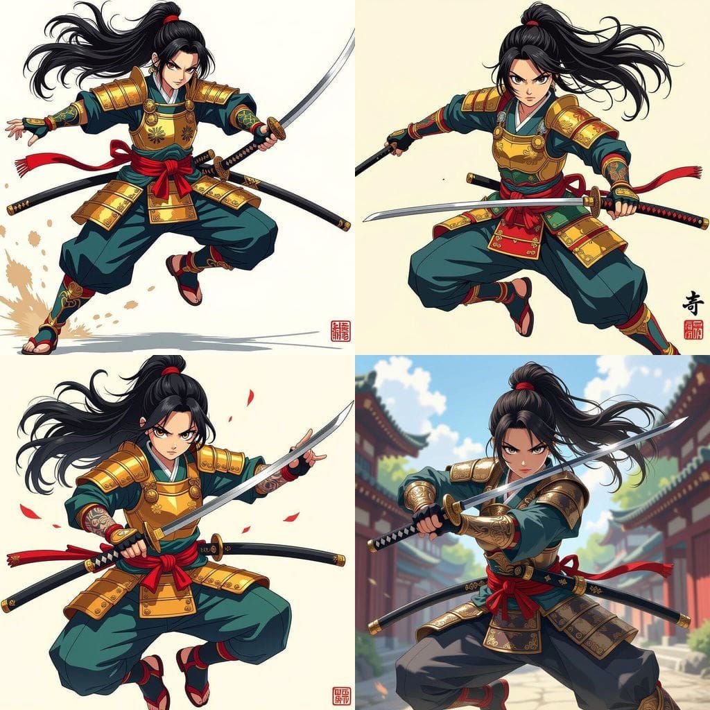 Dynamic Samurai Girl in Anime Style with Katana