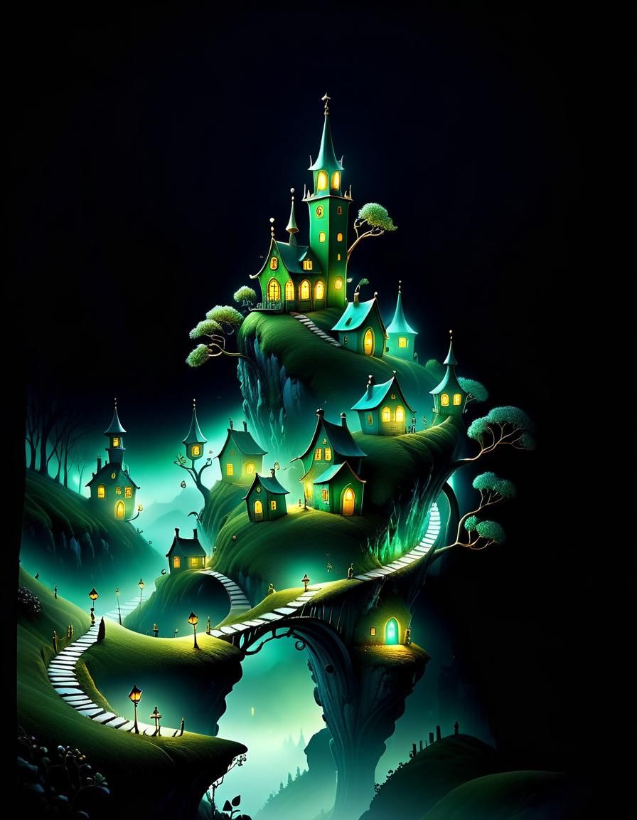 Whimsical Village at Night