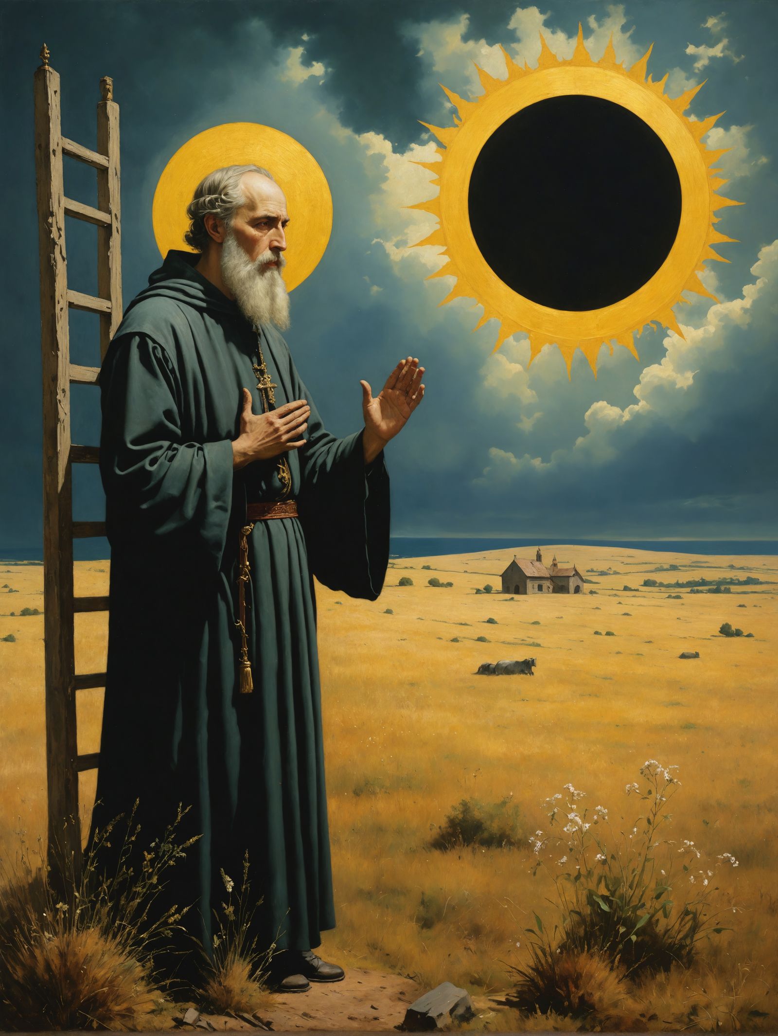 Blessed Orthodox Monk Saint John Climacus in Desert Landscap...