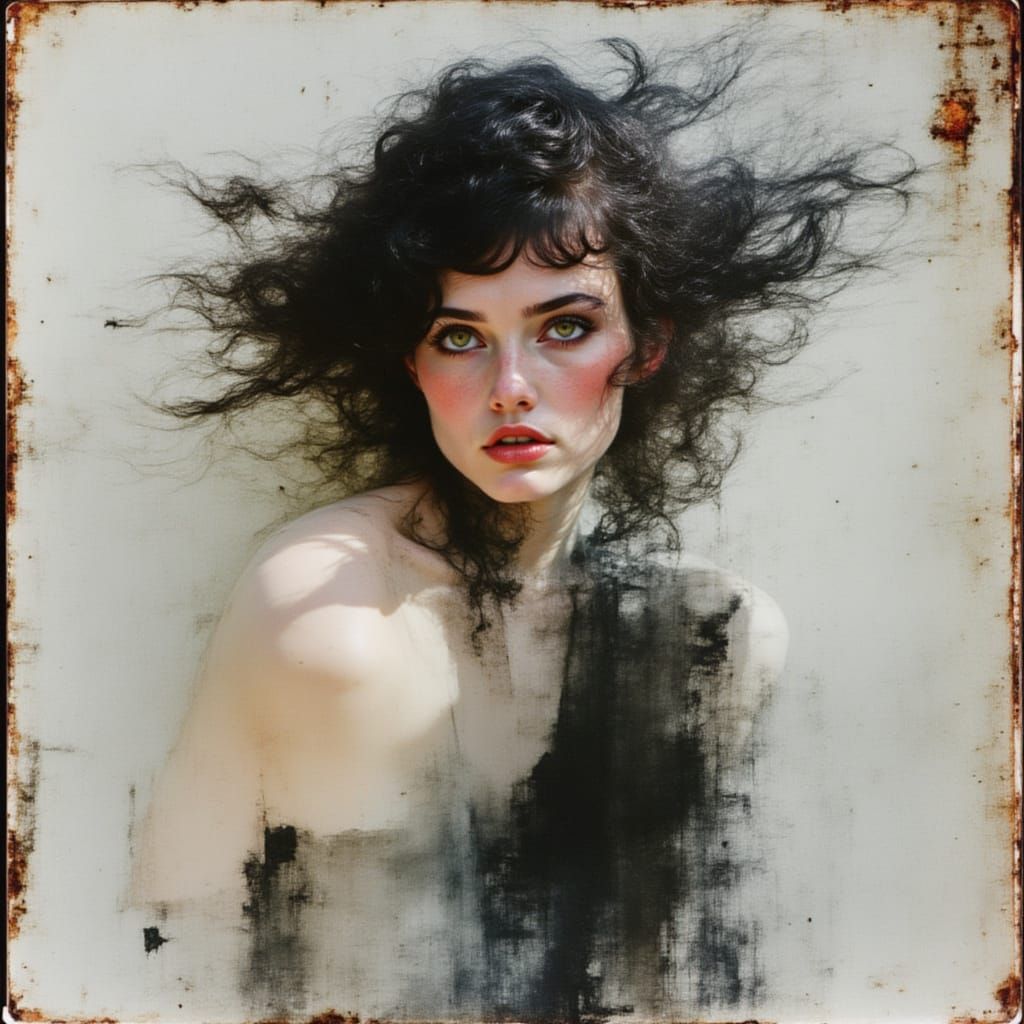 Her face sculpted by dramatic lights