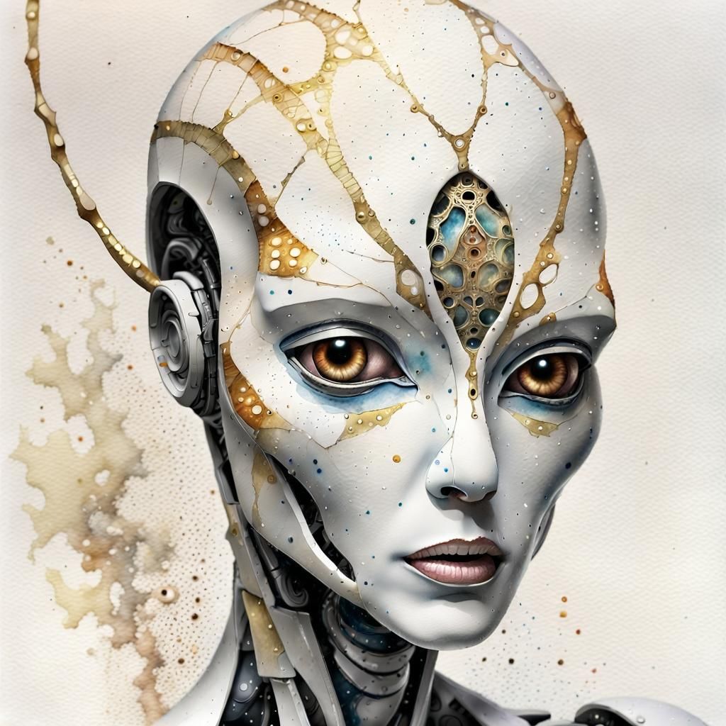 AI Robot in Surrealist Style with Intricate Details