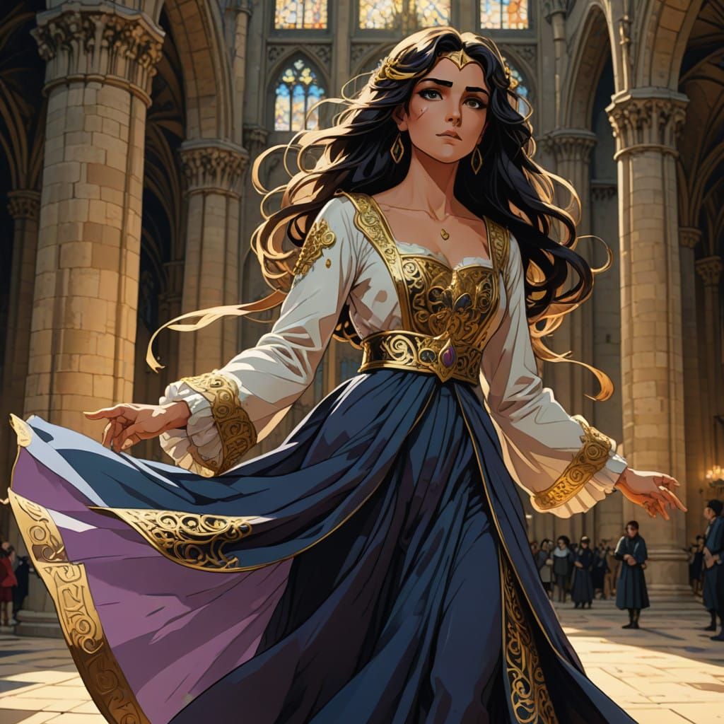 Esmeralda in Vibrant Romani Attire, Anime-Inspired Manga Sty...